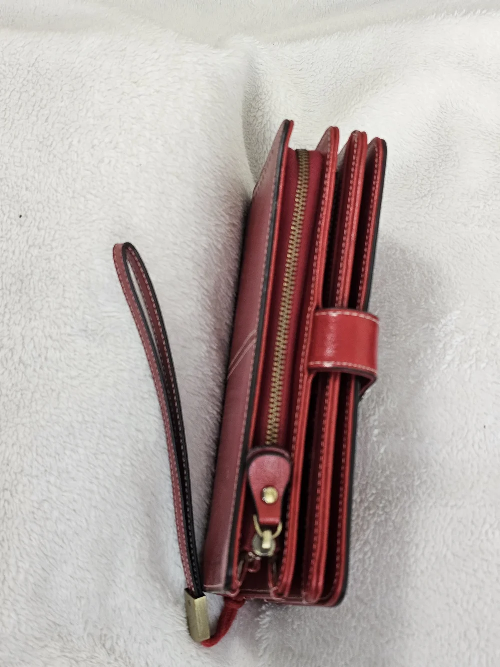 SENDEFN Red Genuine Leather RFID Wristlet Wallet Sunflower Snap